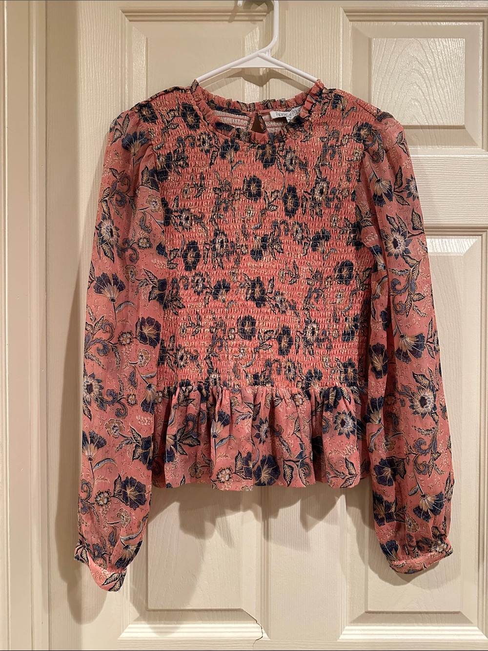 Patrons of Peace Dusty Rose Floral Smocked Peplum Long-Sleeve Top